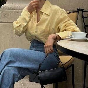 Oversized Light Yellow Button Down Shirt